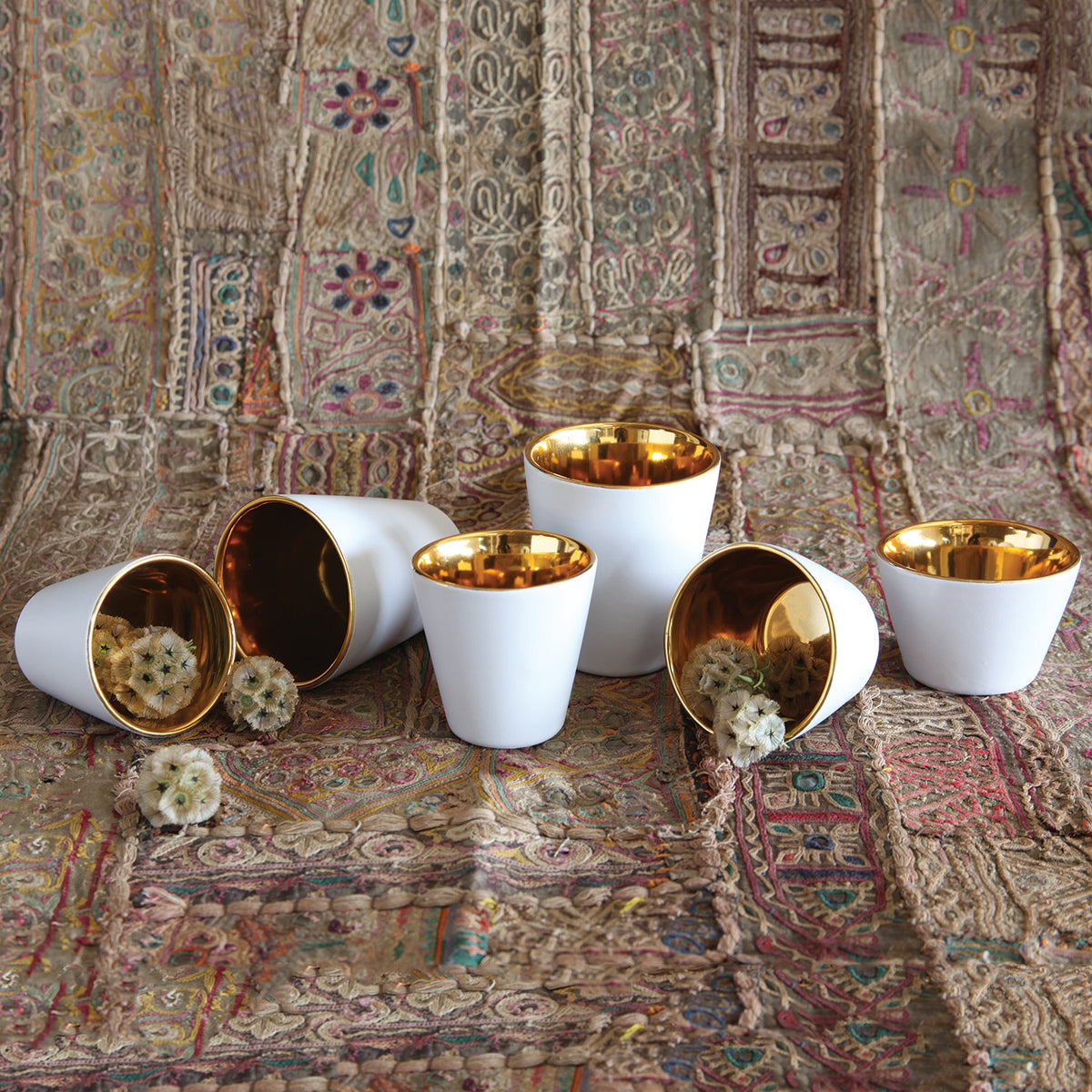 Gilt Ceramic Votive Cup White