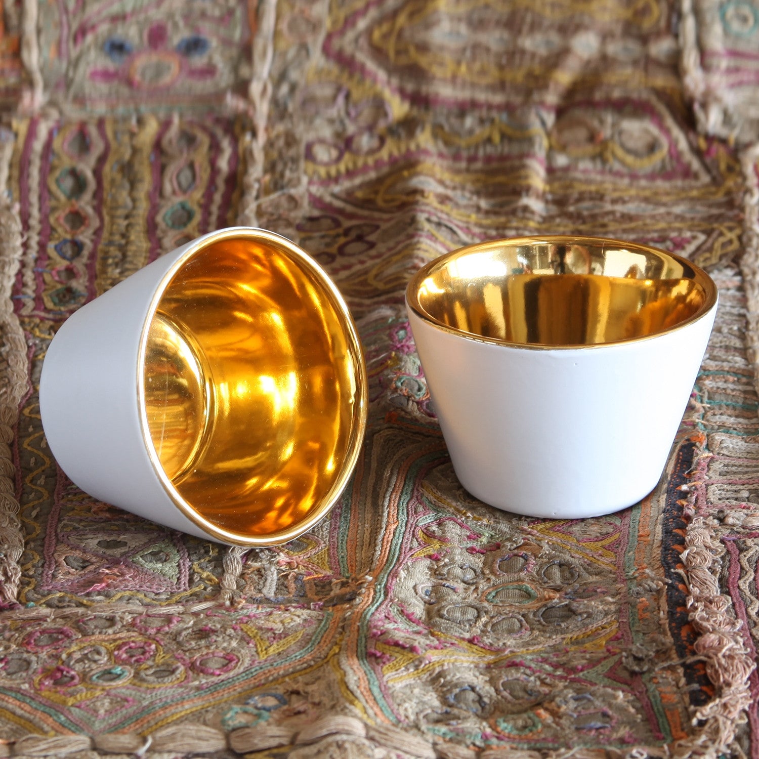 Gilt Ceramic Votive Cup White