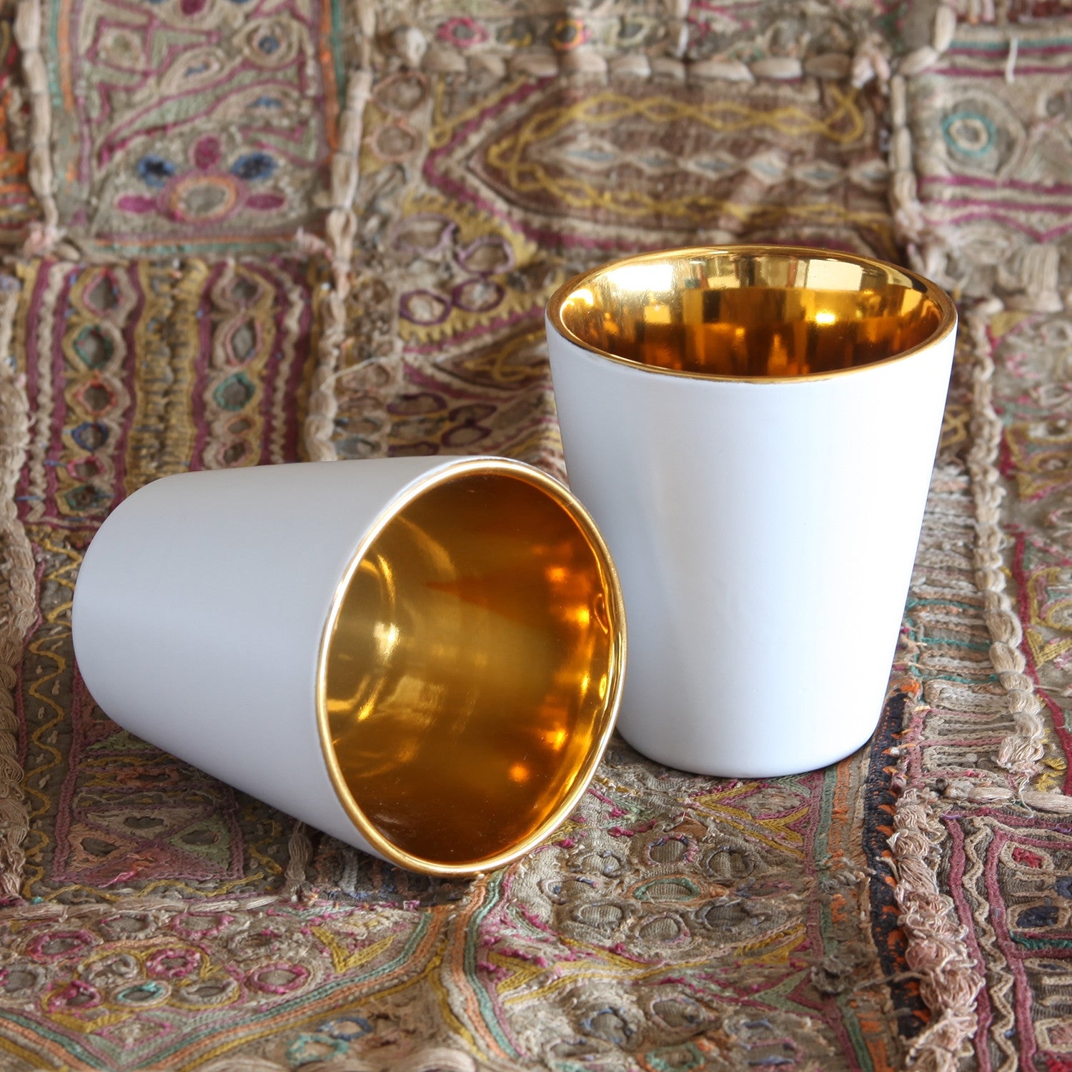 Gilt Ceramic Votive Cup White