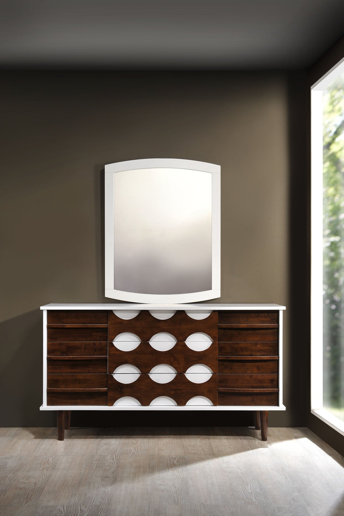 Seaton Double Dresser Walnut & White