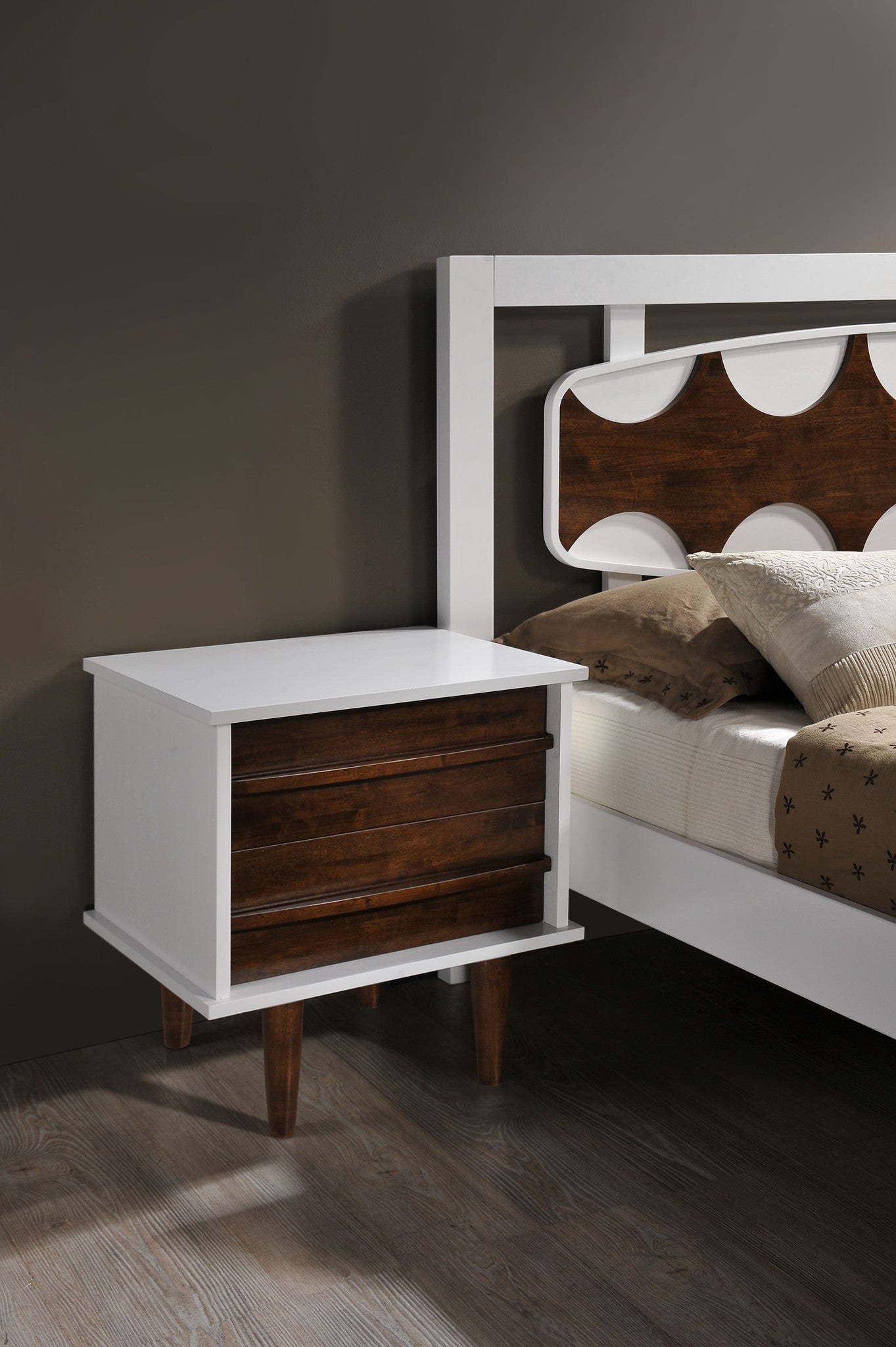Seaton Night Stand Walnut & White