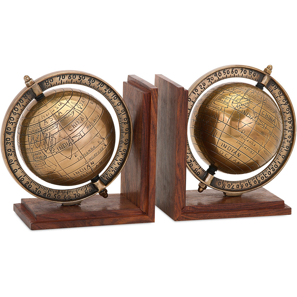 Bains 2-Piece Kushnick Globe Bookends