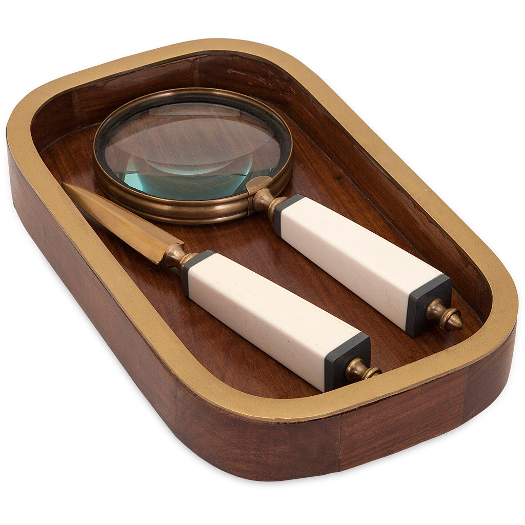 Bains Kushnick Wood and Bone Desk Set (Set of 3)