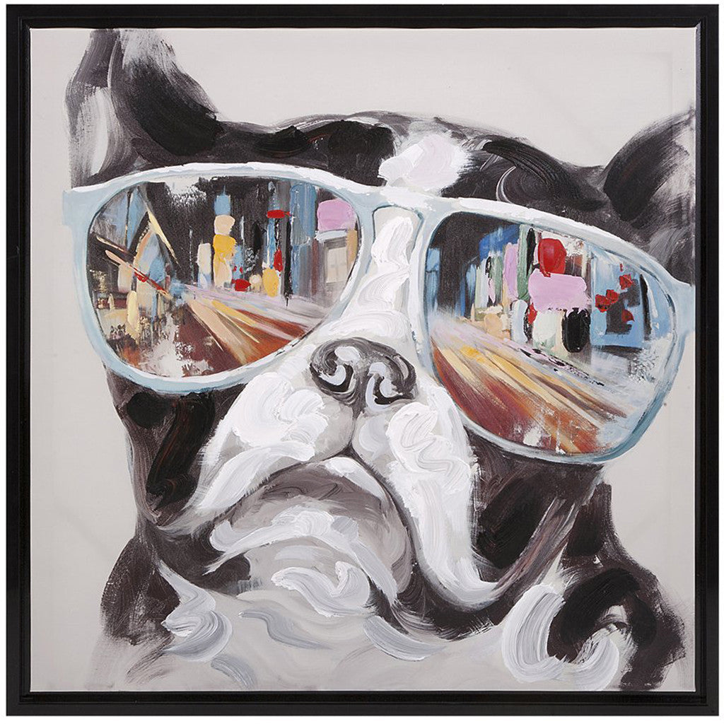 Cross Shades Dog Framed Canvas