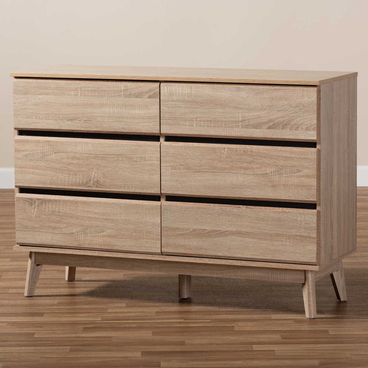Miabella 6-Drawer Dresser Oak/Dark Gray