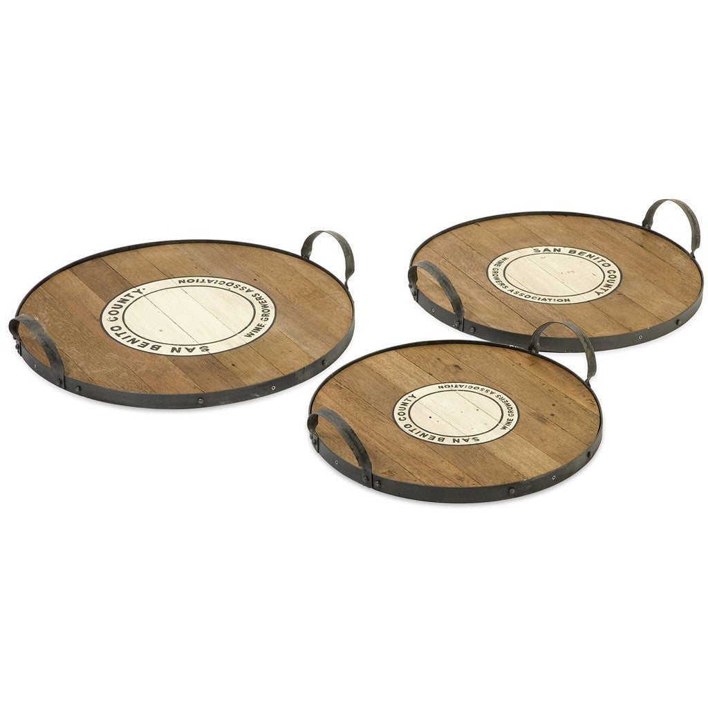 Bay Wood and Metal Trays (Set of 3)