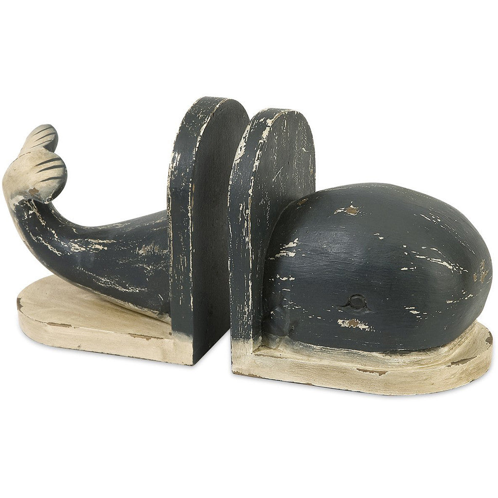 Johnson Wood Carved Whale Bookends