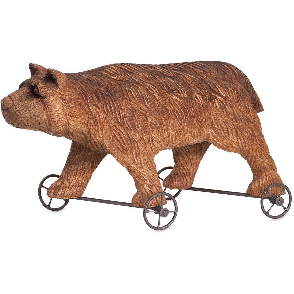 Gale Solid Wood Carved Bear on Wheels