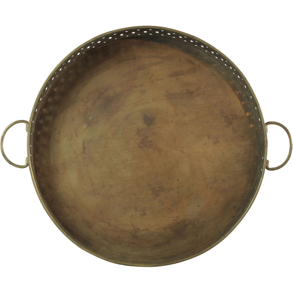Drew Bar Tray Round Antique Brass