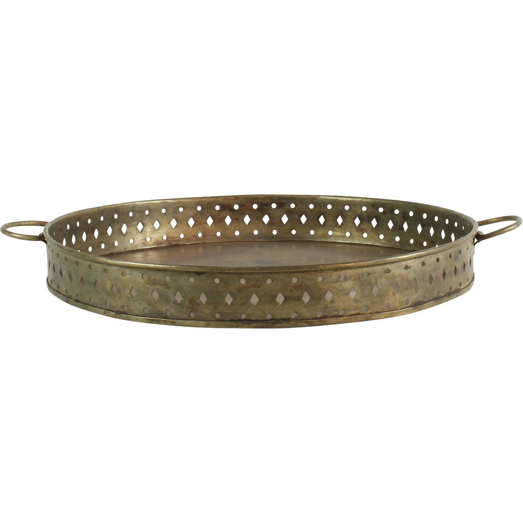 Drew Bar Tray Round Antique Brass