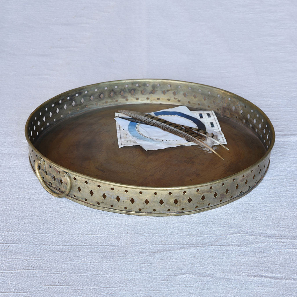 Drew Bar Tray Round Antique Brass