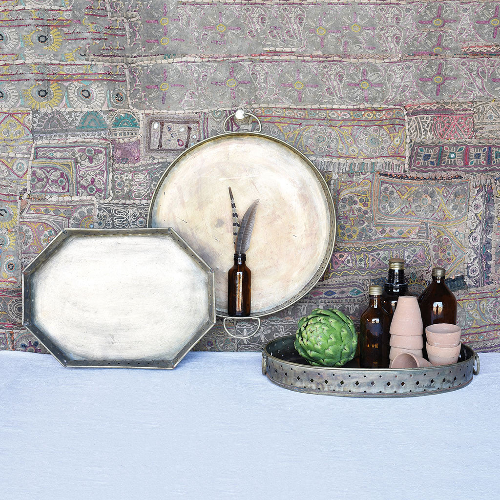 Drew Bar Tray Round Antique Brass