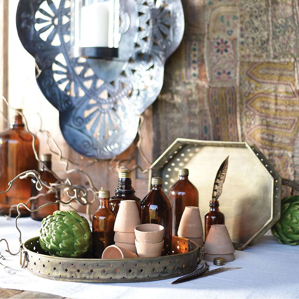 Drew Bar Tray Round Antique Brass