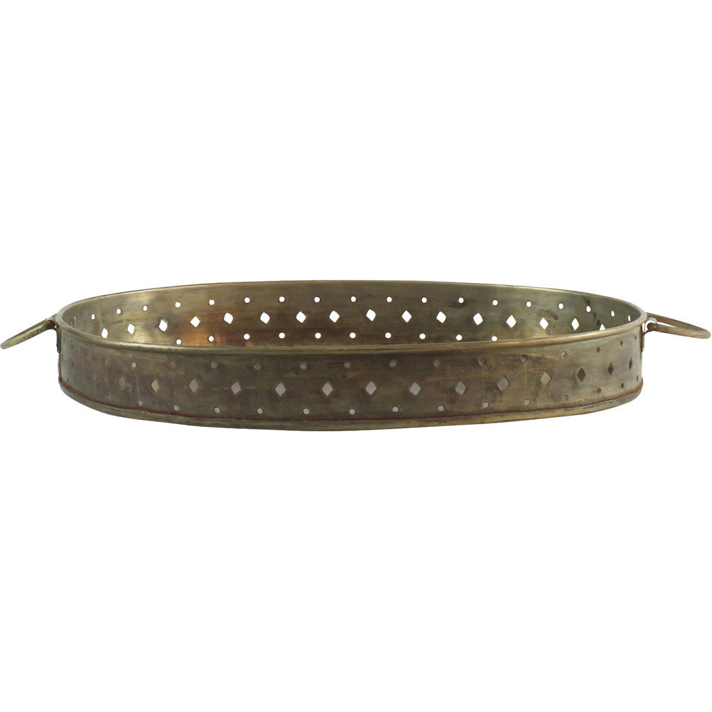 Drew Bar Tray Oval Antique Brass