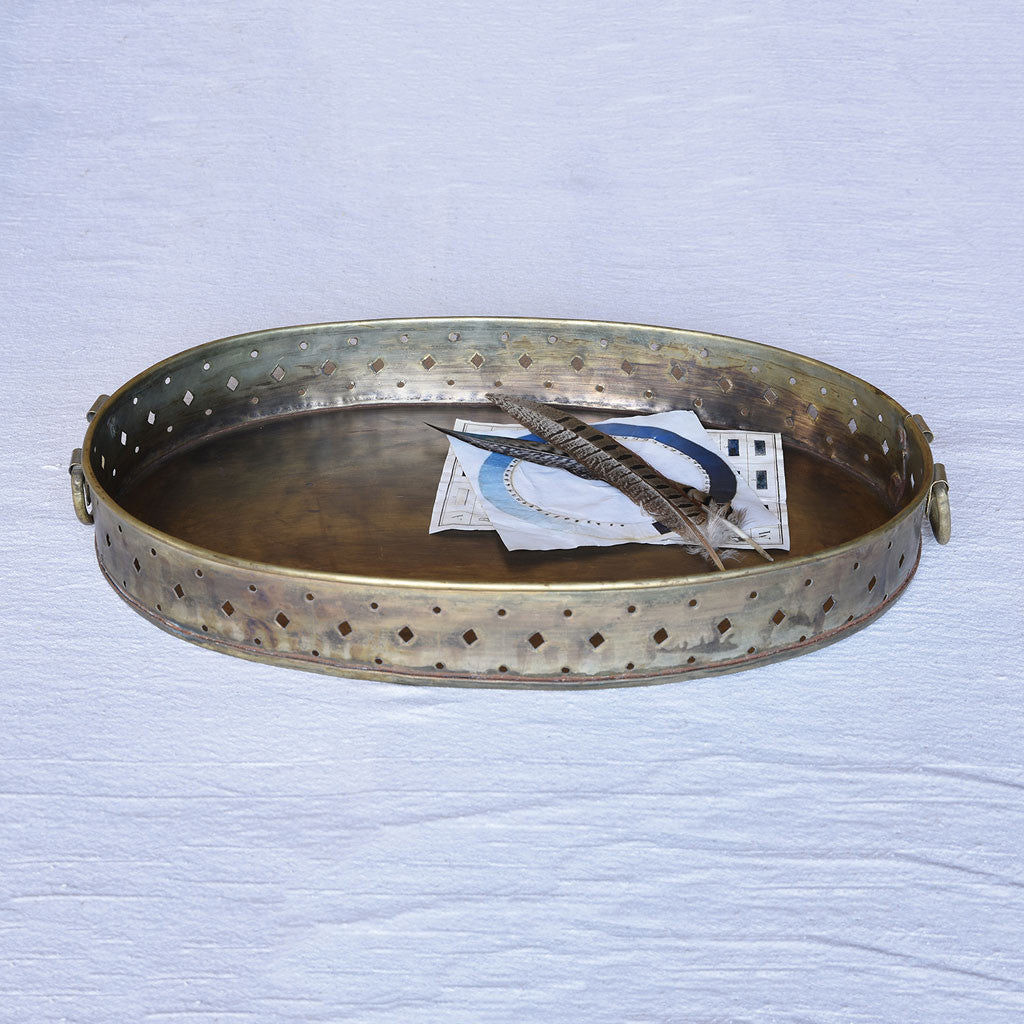 Drew Bar Tray Oval Antique Brass