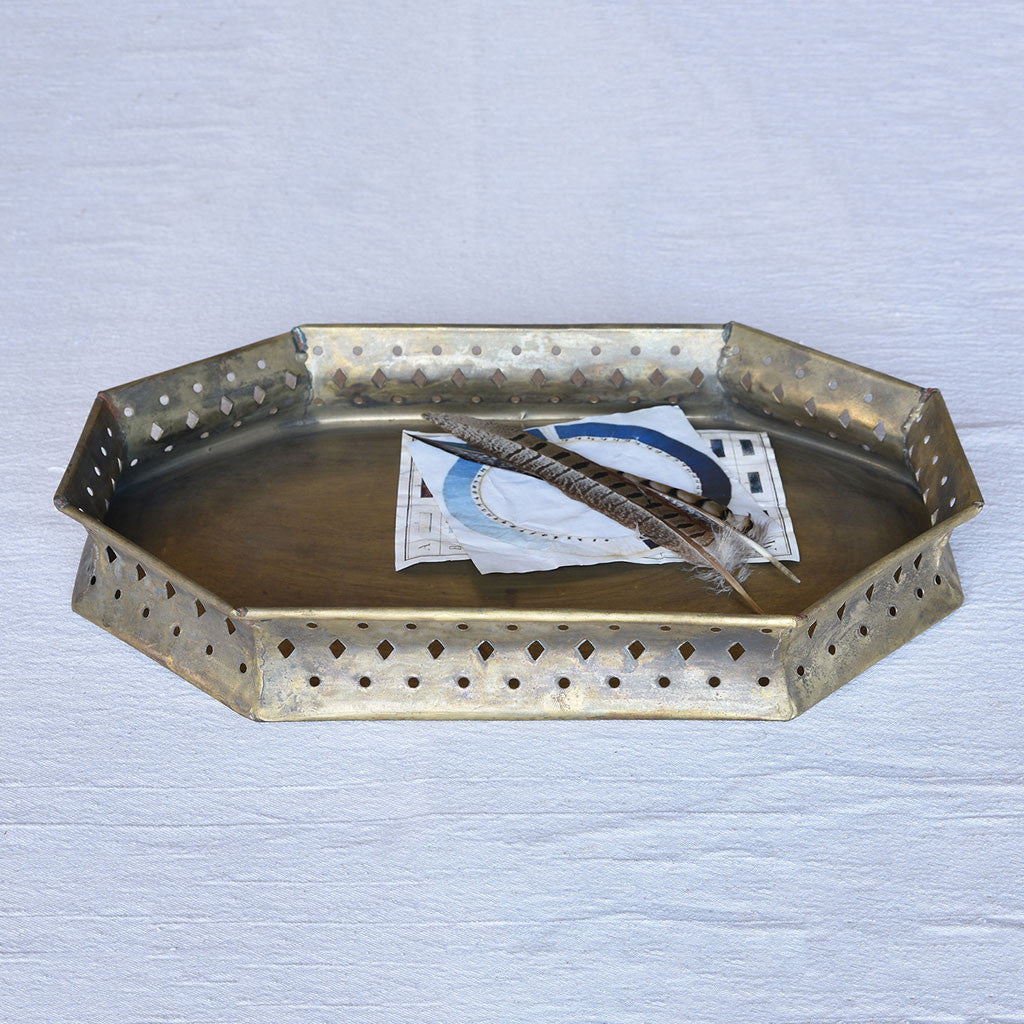 Drew Bar Tray Octagon Antique Brass