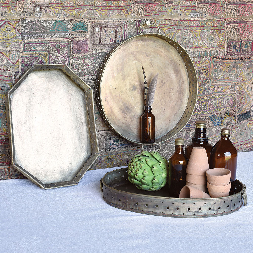 Drew Bar Tray Octagon Antique Brass