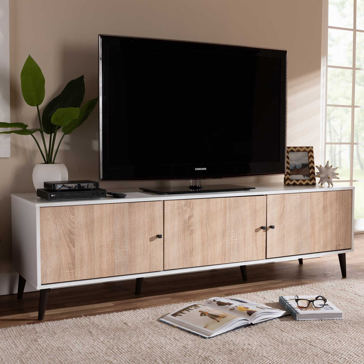 Barbara 6-Shelf TV Stand White/Oak