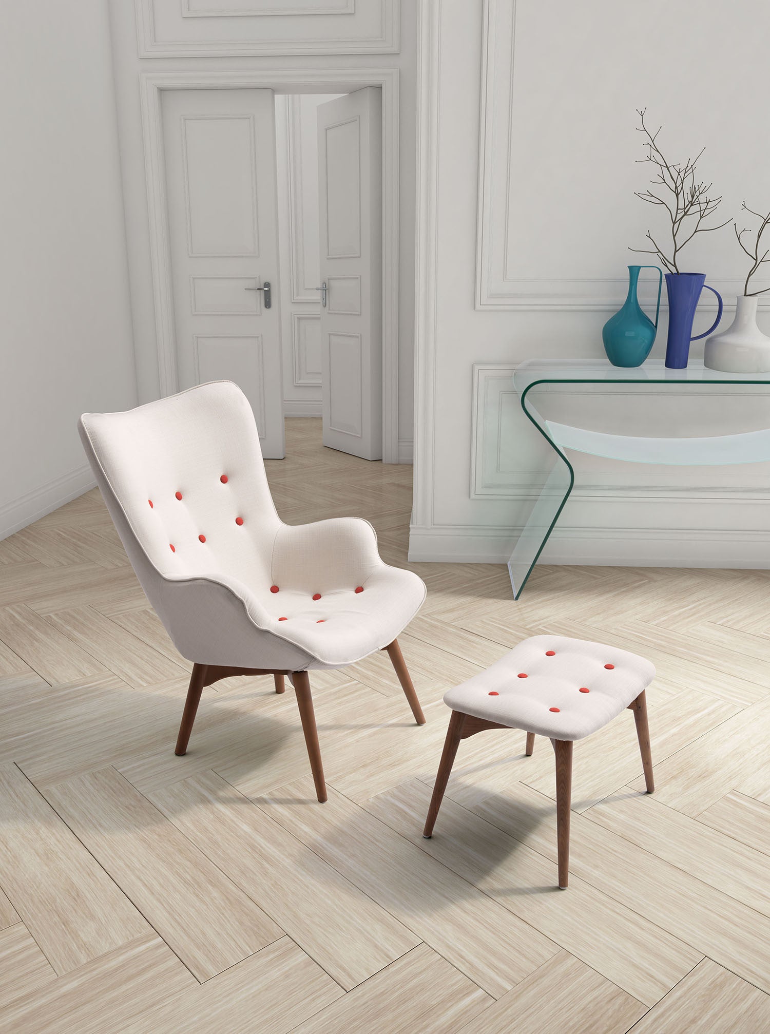 Antares Occasional Chair & Ottoman Cream