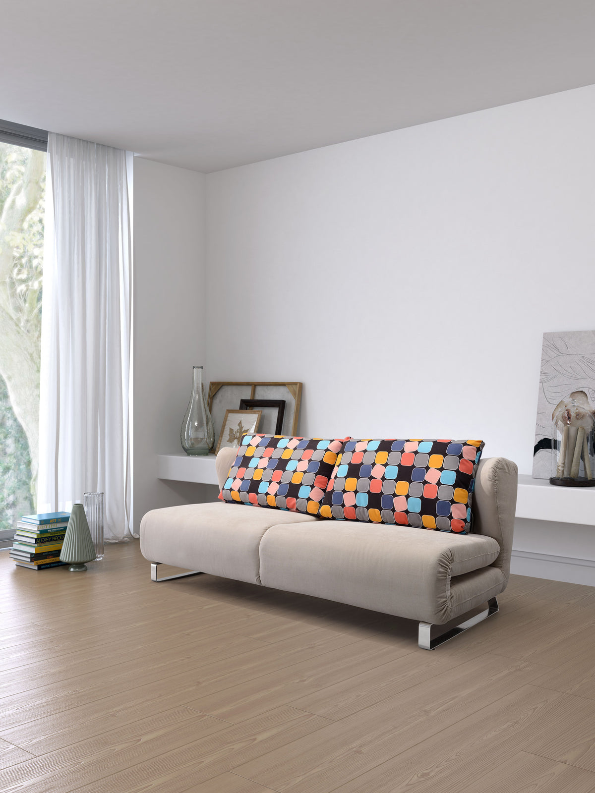 Chester Sofa Sleeper Cement Body & Color Block Back Cushion