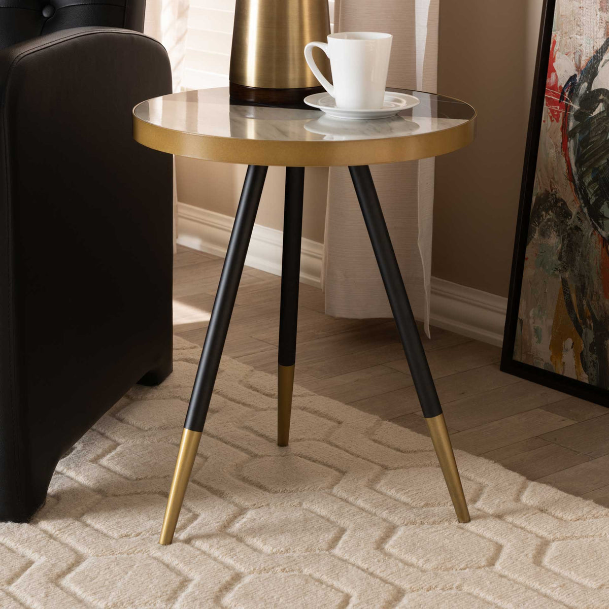 Seattle Marble/Metal End Table Black/Gold