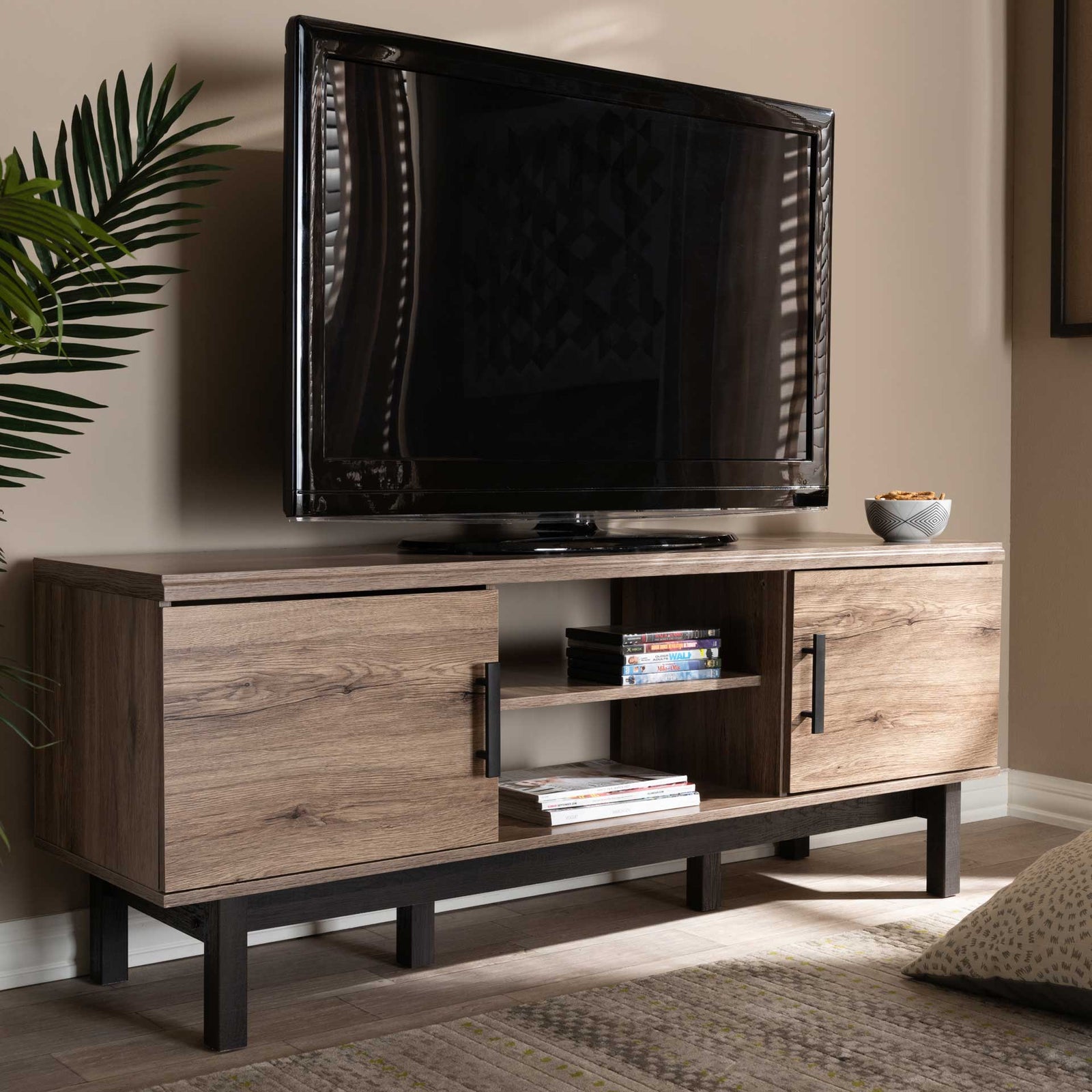 Ariel 2-Door TV Stand Oak/Black