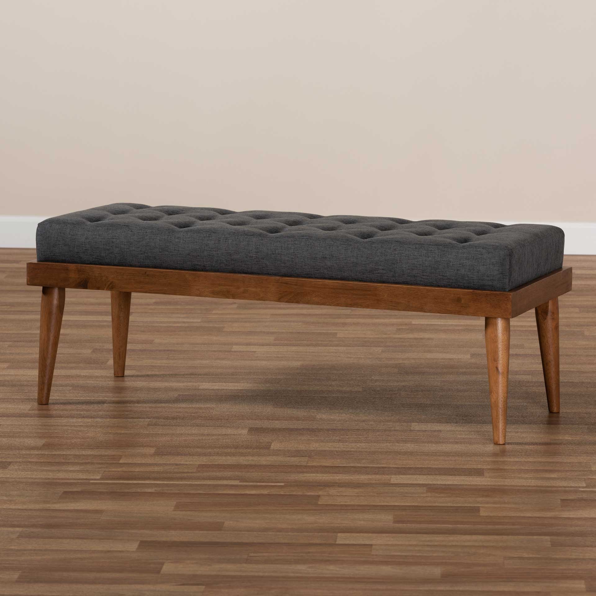 Seattle Fabric Upholstered Bench Charcoal/Walnut