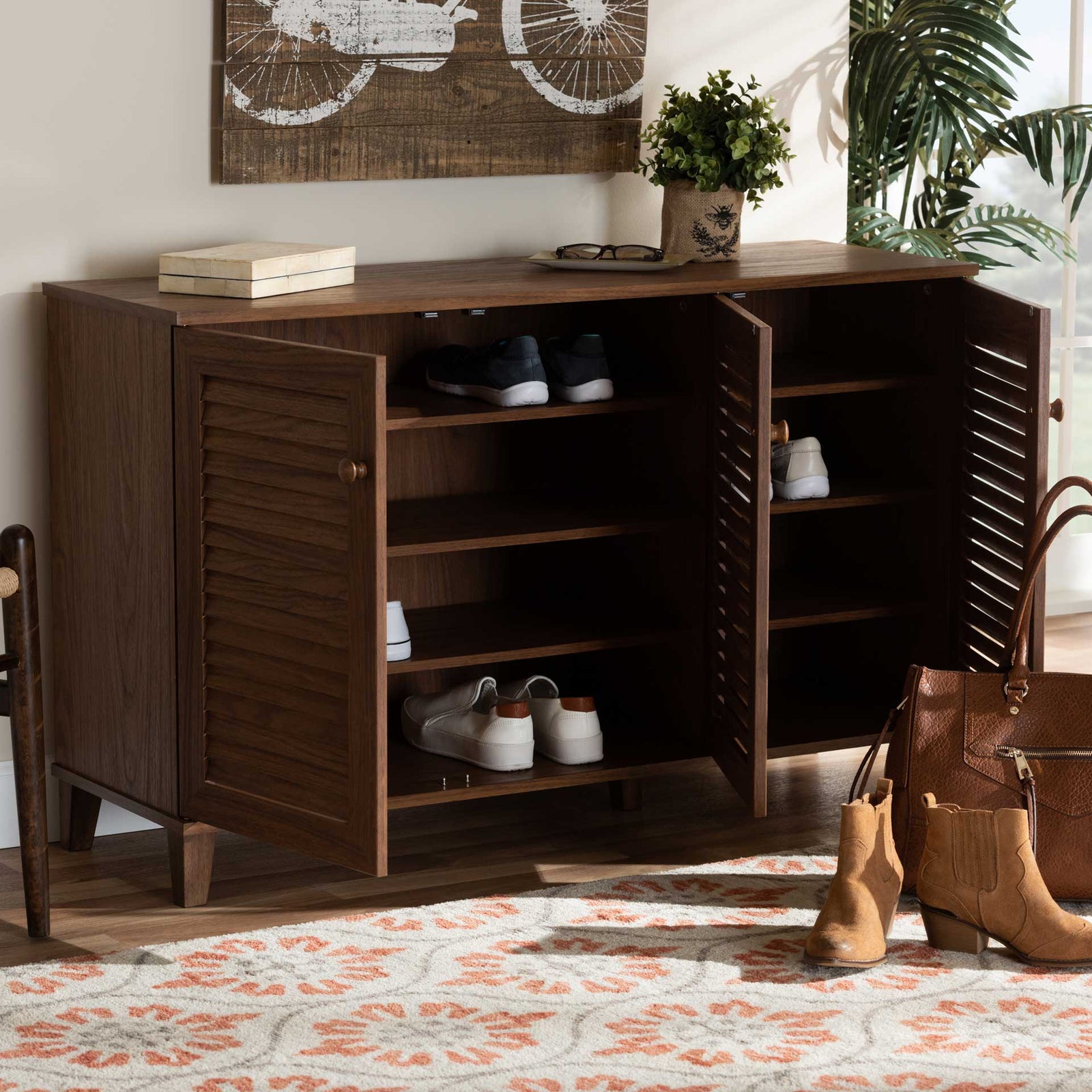 Seattle 8-Shelf Wood Shoe Cabinet Walnut