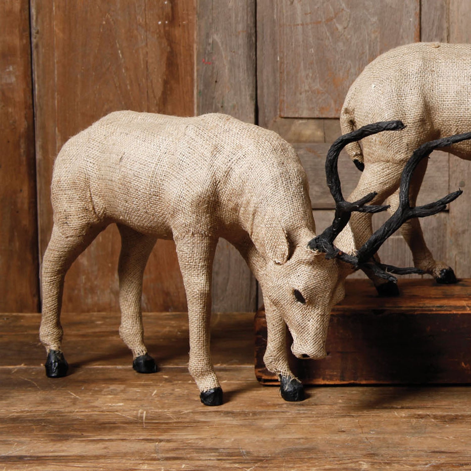 Burlap Large Stag Head Down