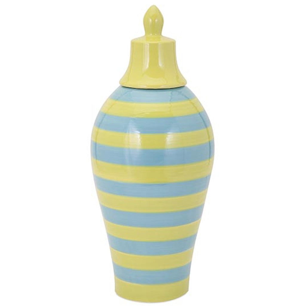 Saline Blue And Green Striped Lidded Vase Large