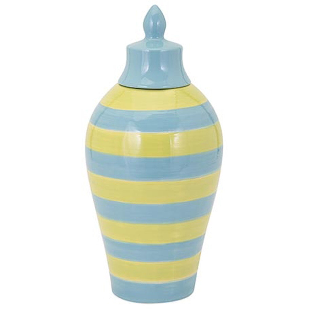 Saline Blue And Green Striped Lidded Vase Small