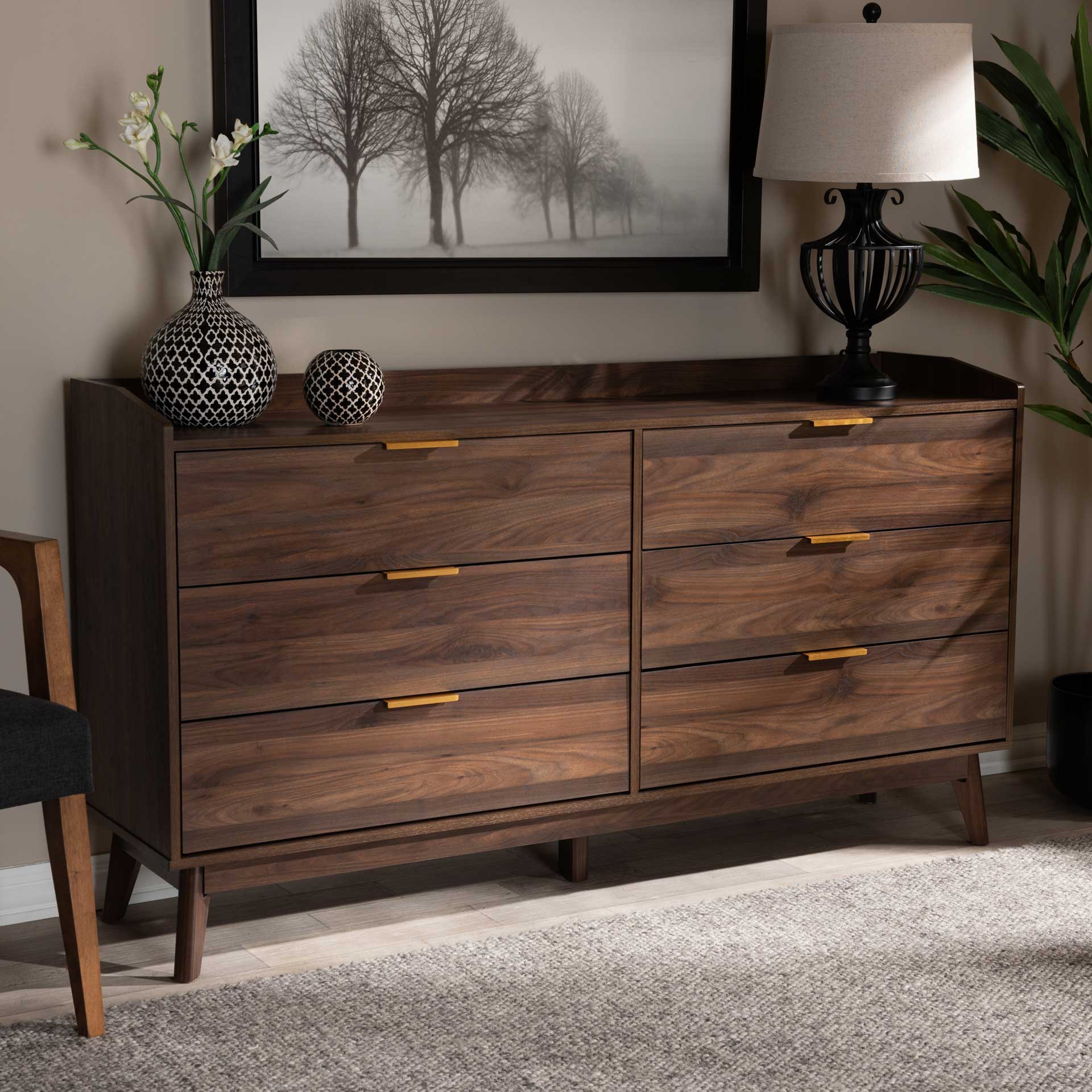 Lena Walnut Brown 6 Drawer Wood Dresser | Baxton Studio Lena Walnut Brown 6 Drawer Wood Dresser | Baxton Studio