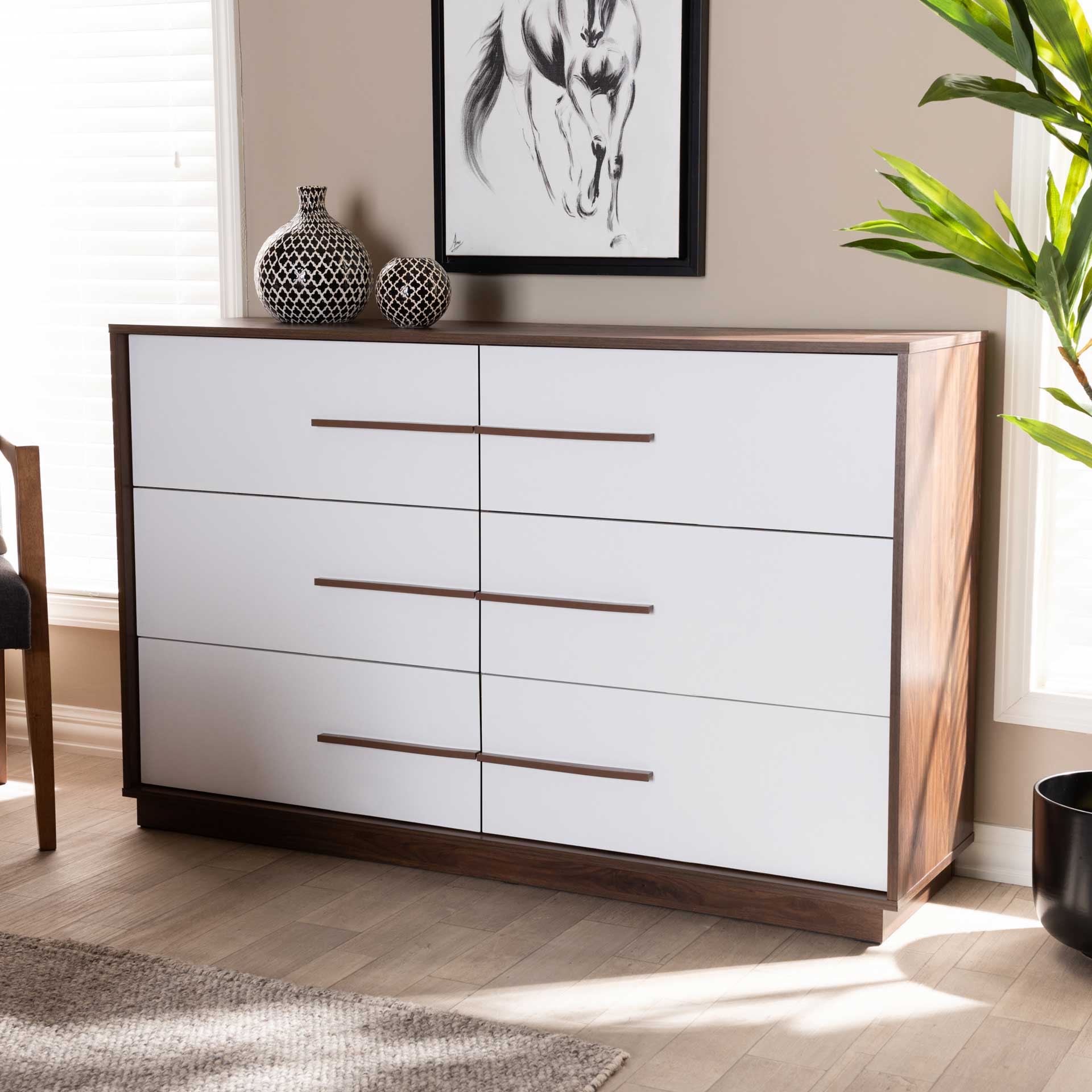 Mega 6-Drawer Dresser White/Walnut - Froy.com Mega 6-Drawer Dresser White/Walnut - Froy.com