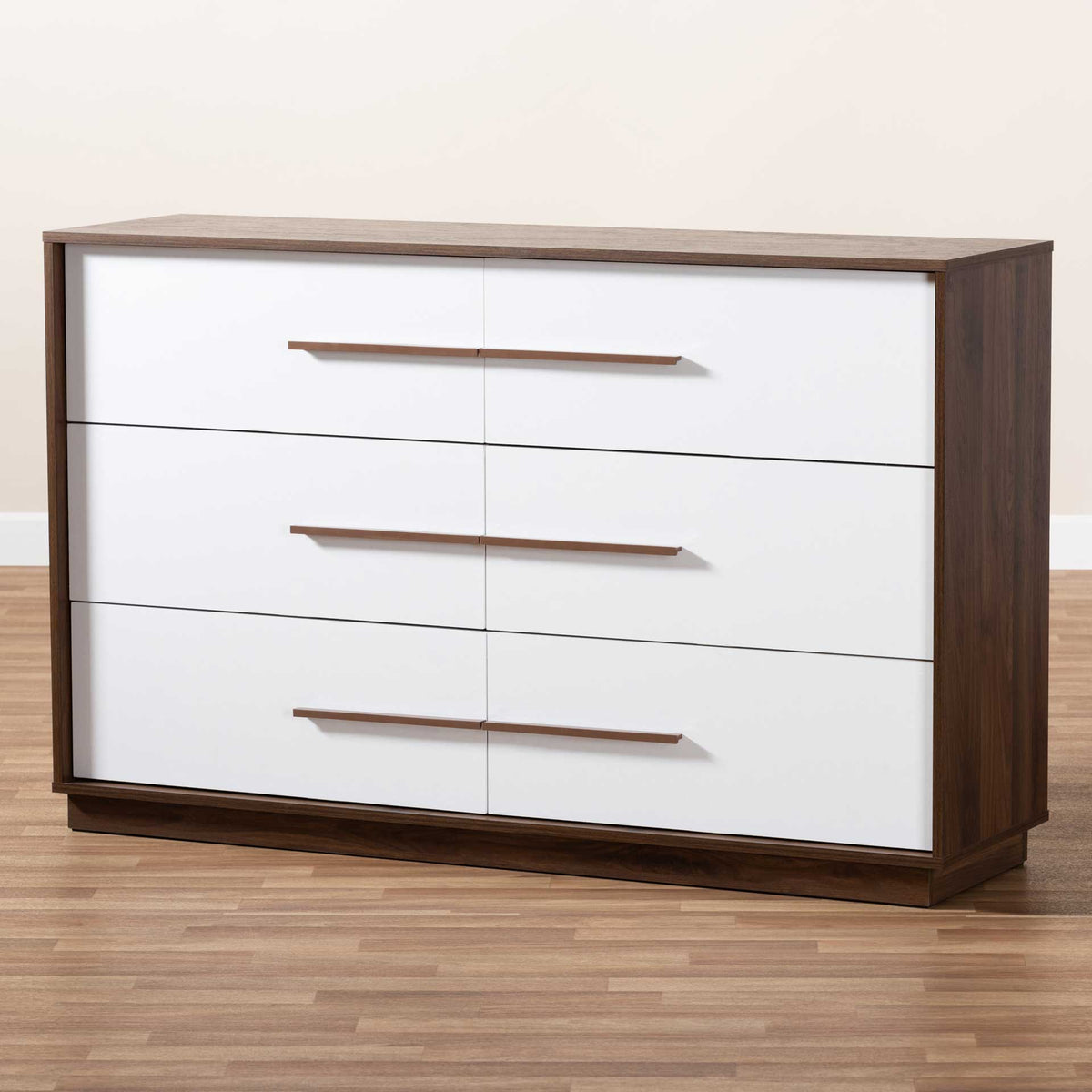 Mega 6-Drawer Dresser White/Walnut