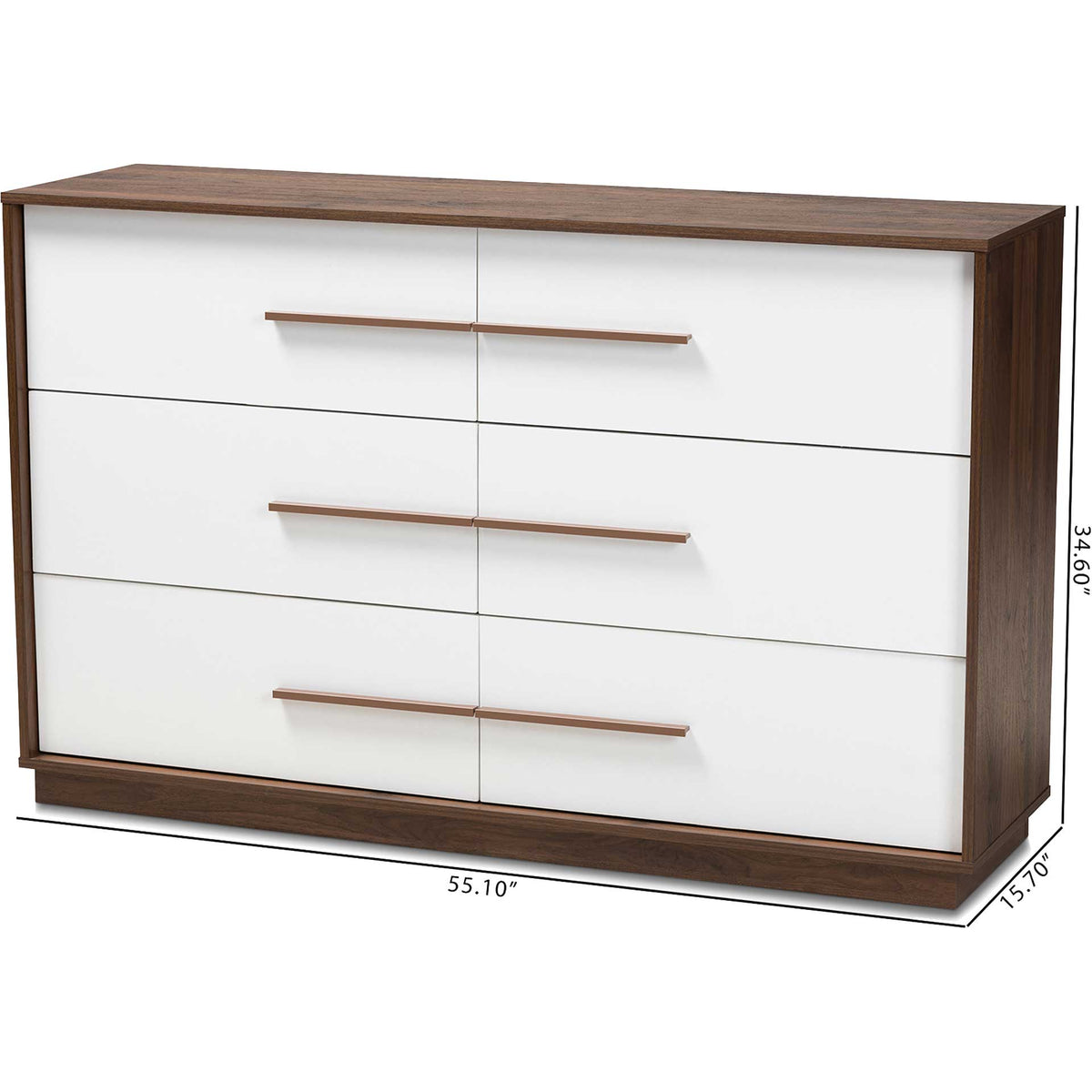 Mega 6-Drawer Dresser White/Walnut
