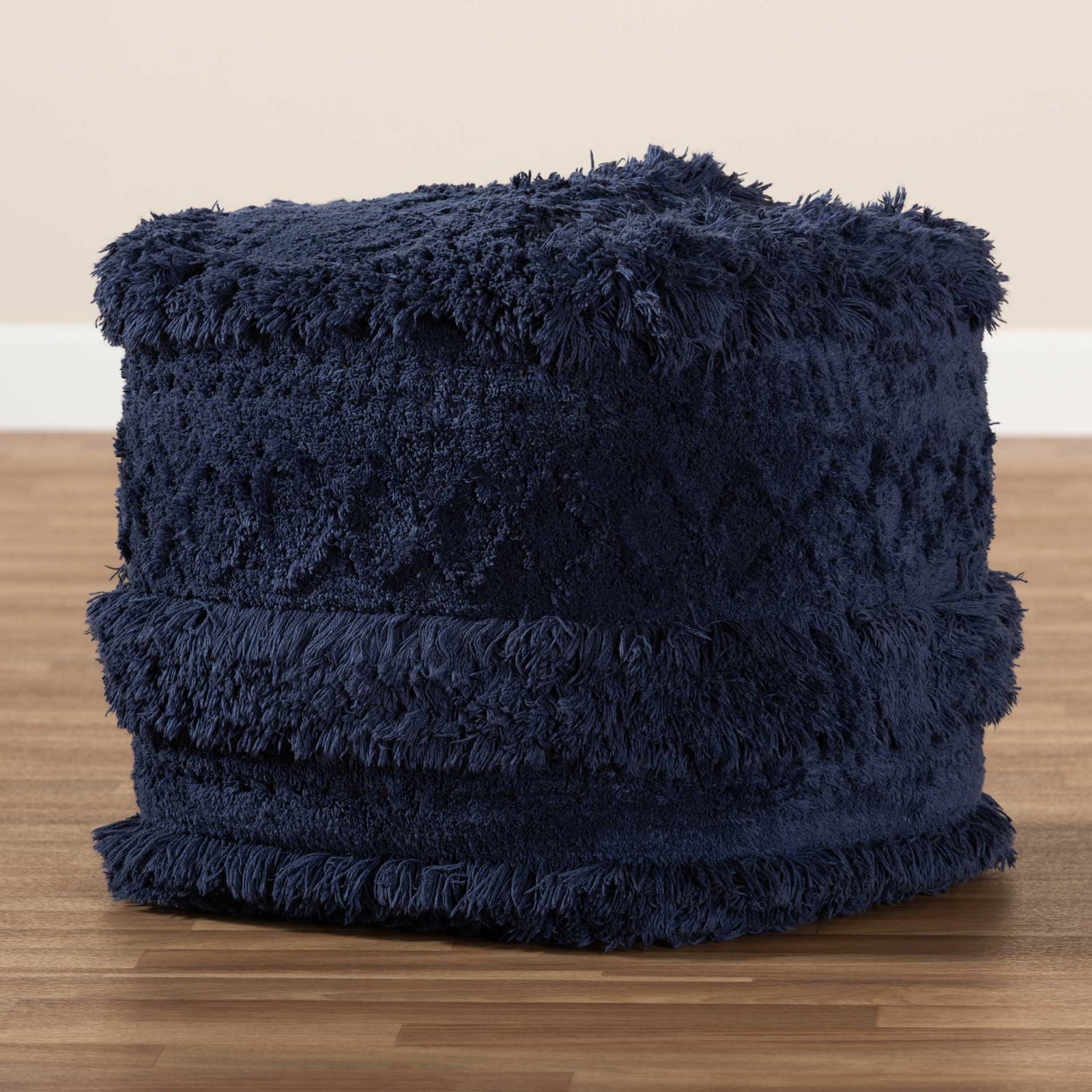 Cutler Handwoven Cotton Pouf Navy