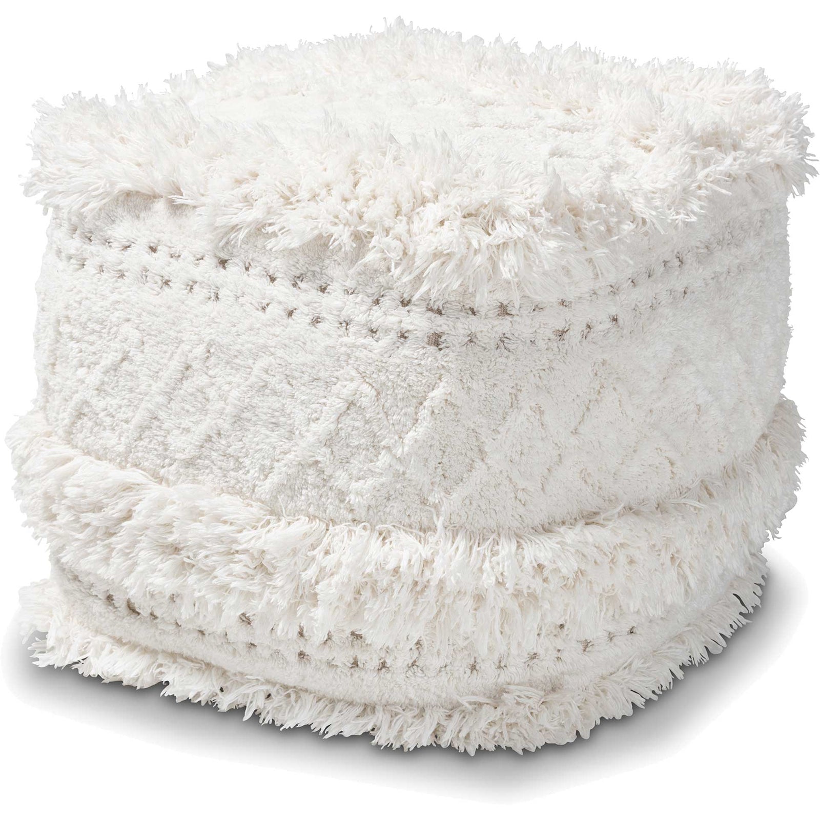 Cutler Handwoven Cotton Pouf Ivory