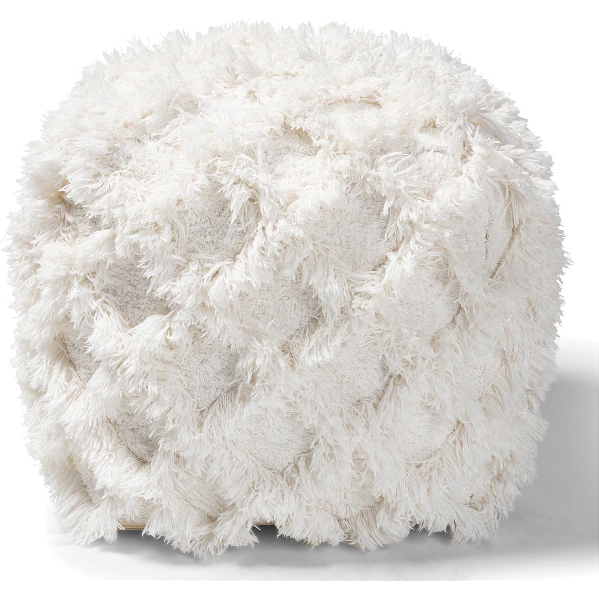Ashley Handwoven Cotton Fringe Pouf Ivory
