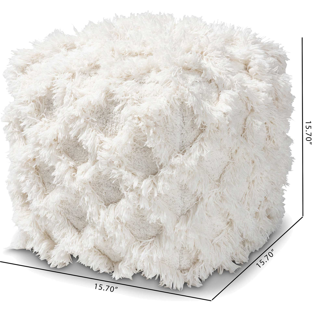 Ashley Handwoven Cotton Fringe Pouf Ivory