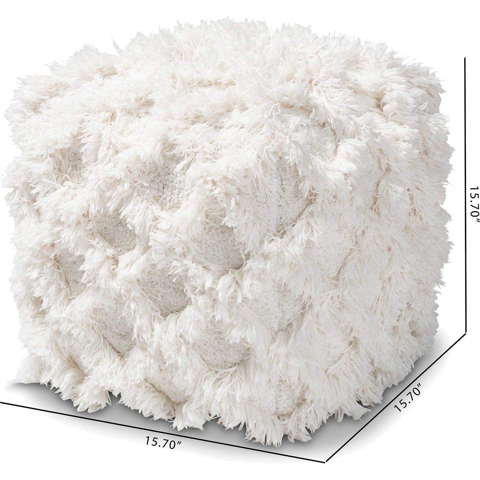 Ashley Handwoven Cotton Fringe Pouf Ivory