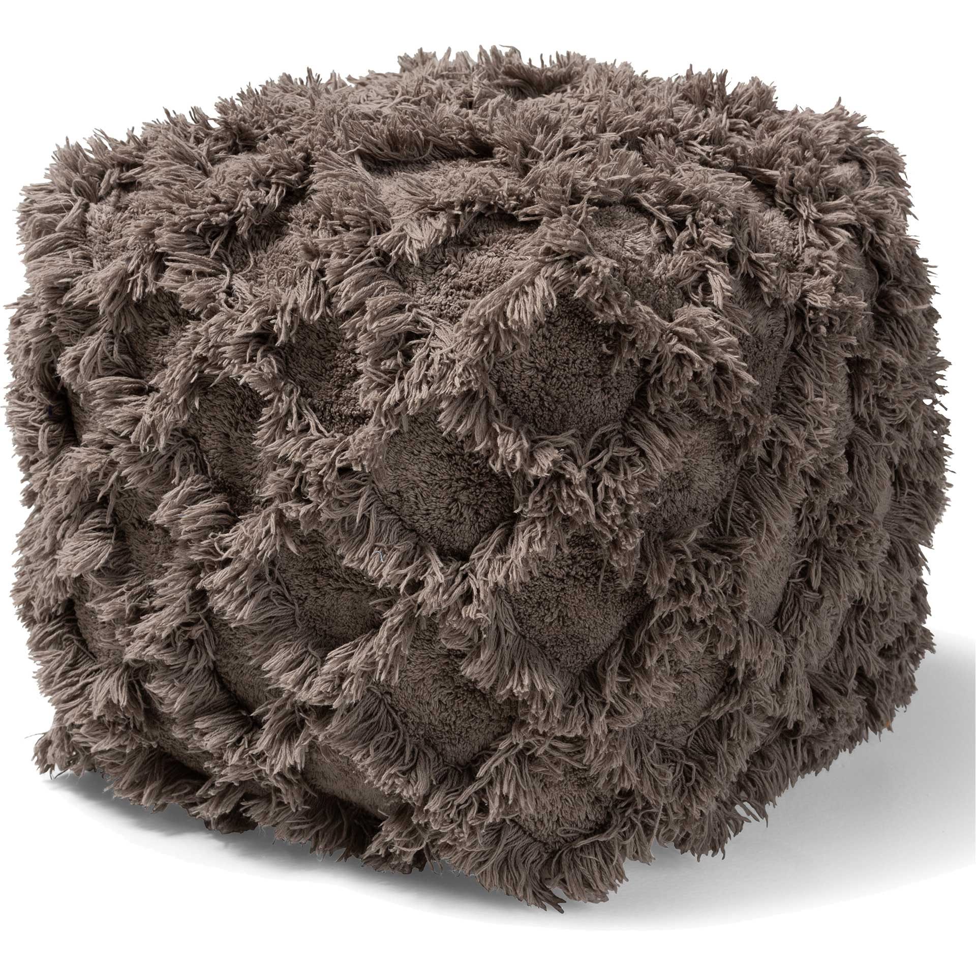 Ashley Handwoven Cotton Fringe Pouf Taupe