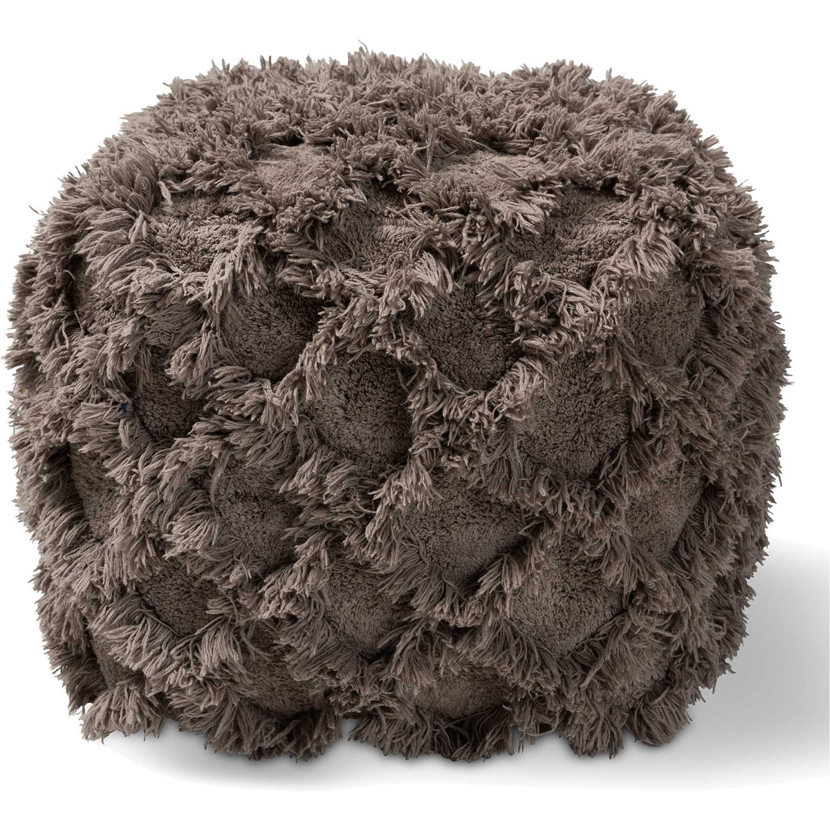 Ashley Handwoven Cotton Fringe Pouf Taupe