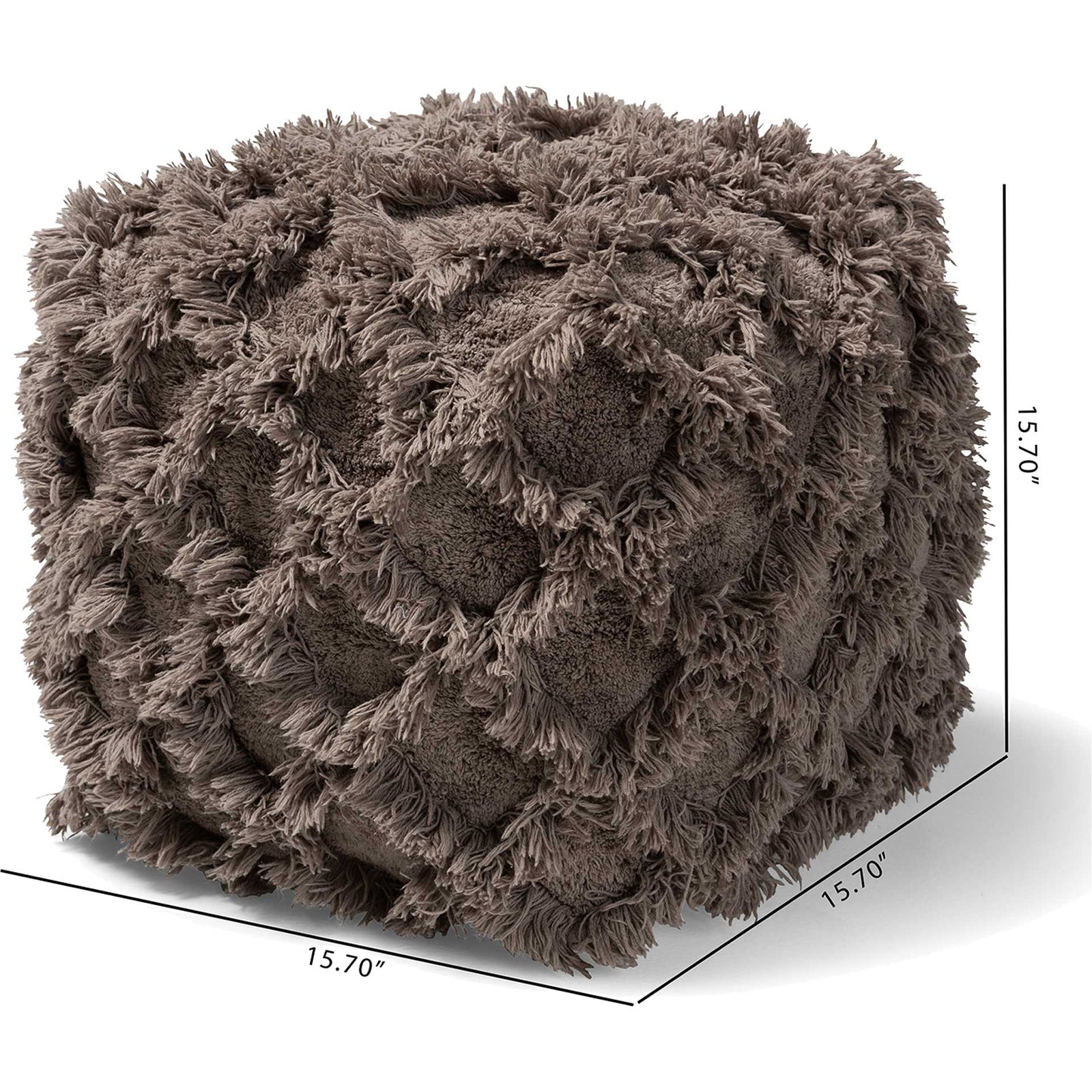 Ashley Handwoven Cotton Fringe Pouf Taupe