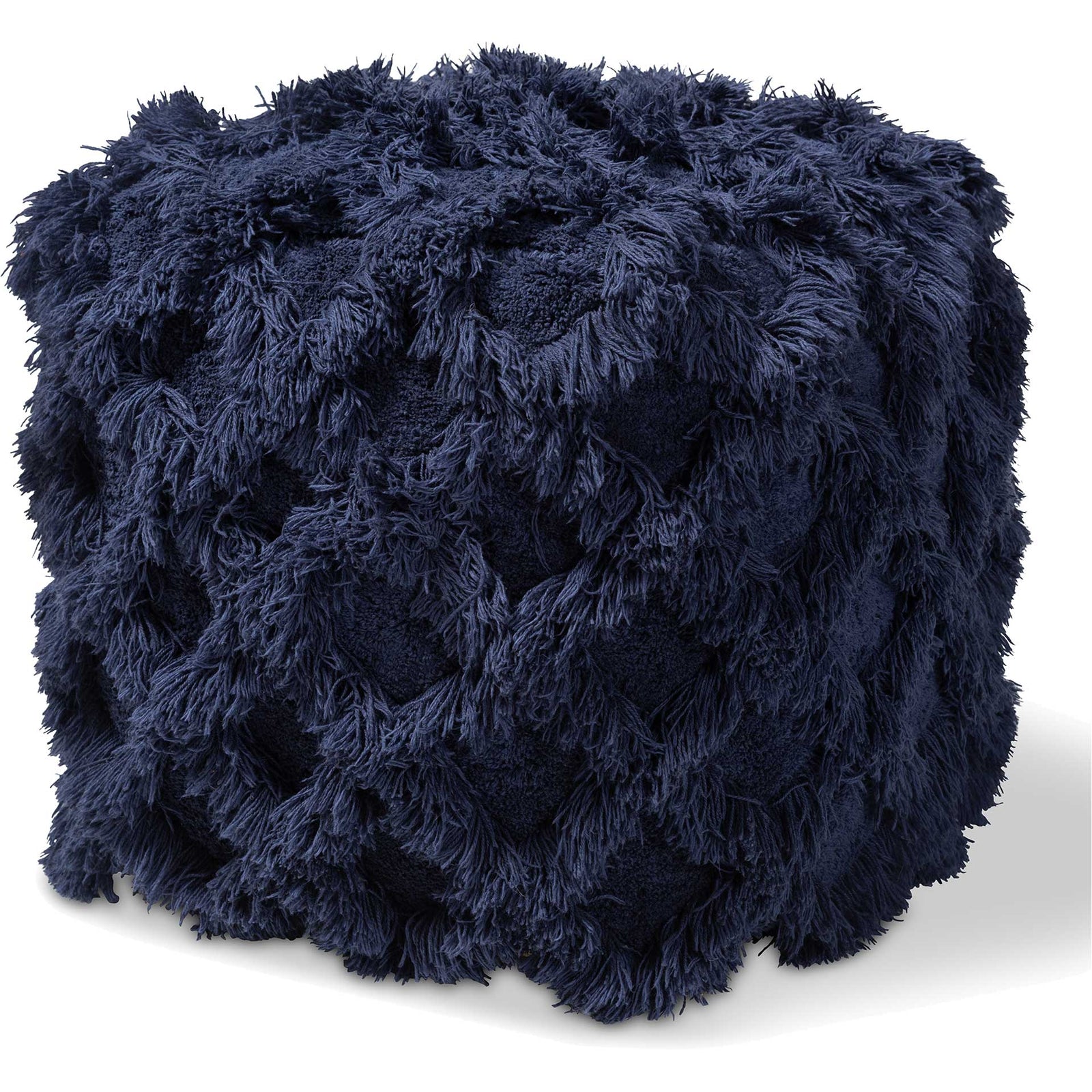 Ashley Handwoven Cotton Fringe Pouf Navy