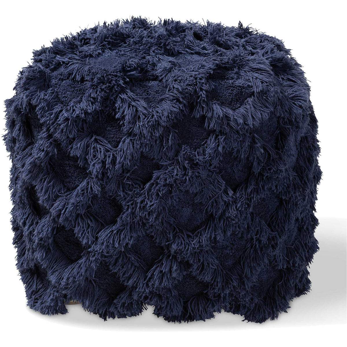 Ashley Handwoven Cotton Fringe Pouf Navy