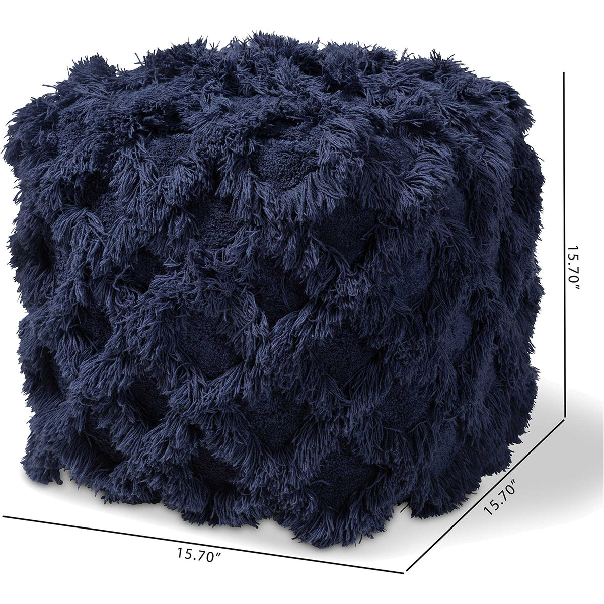 Ashley Handwoven Cotton Fringe Pouf Navy