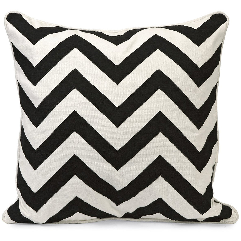 Chevron Black and White Embroidered Pillow
