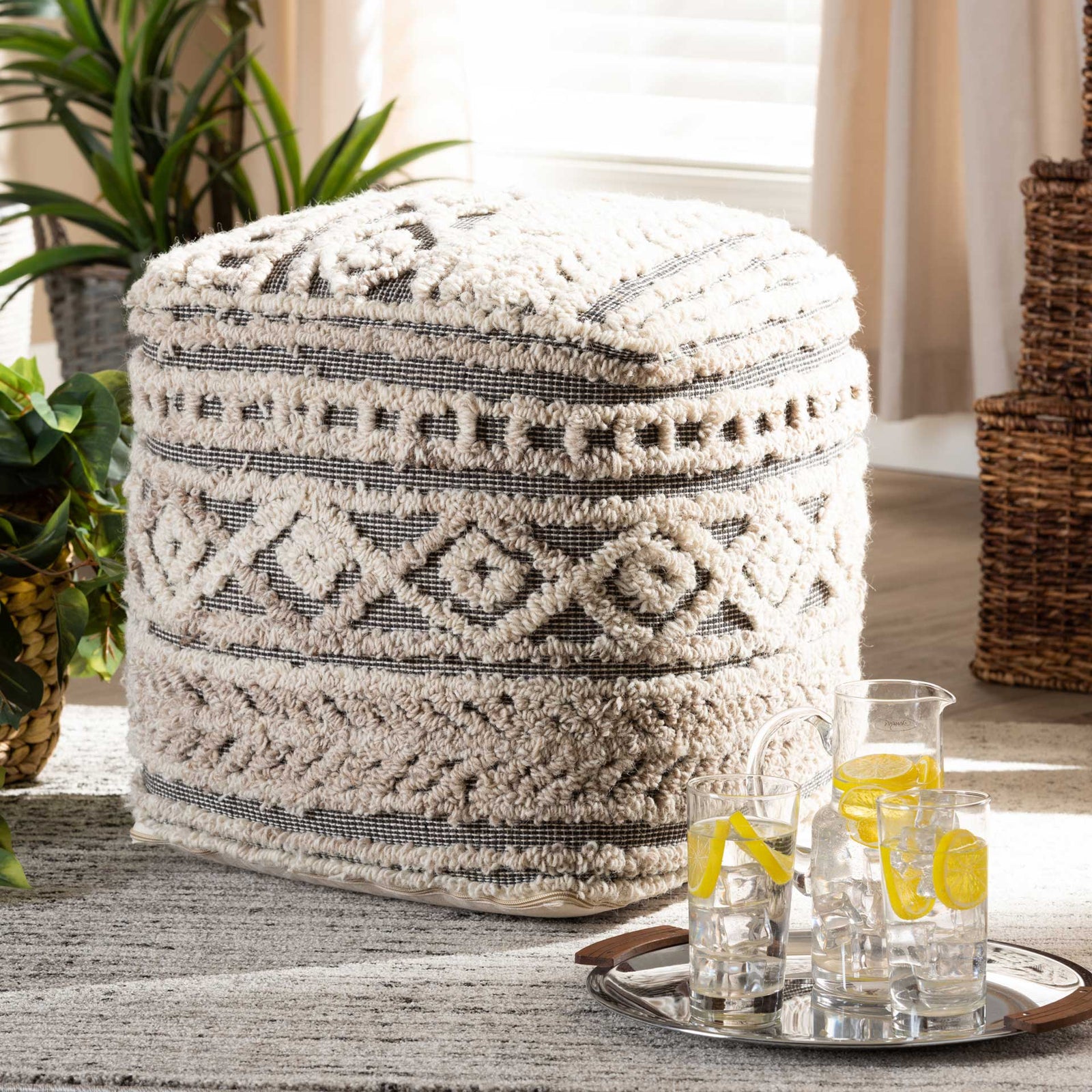 Creek Handwoven Hemp Pouf Beige/Brown