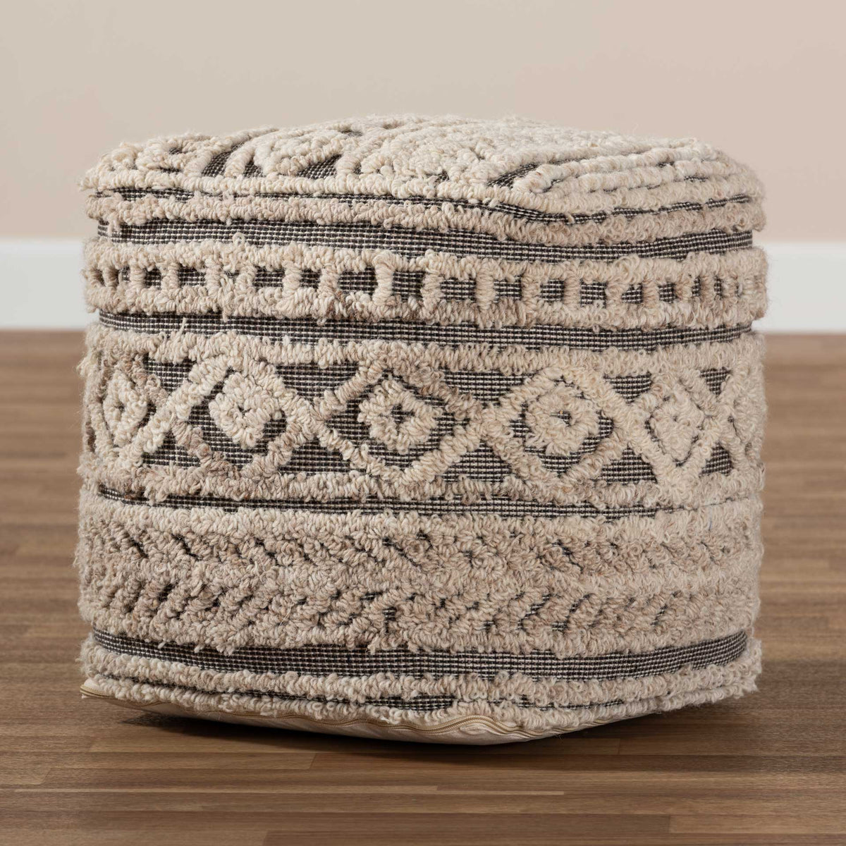 Creek Handwoven Hemp Pouf Beige/Brown