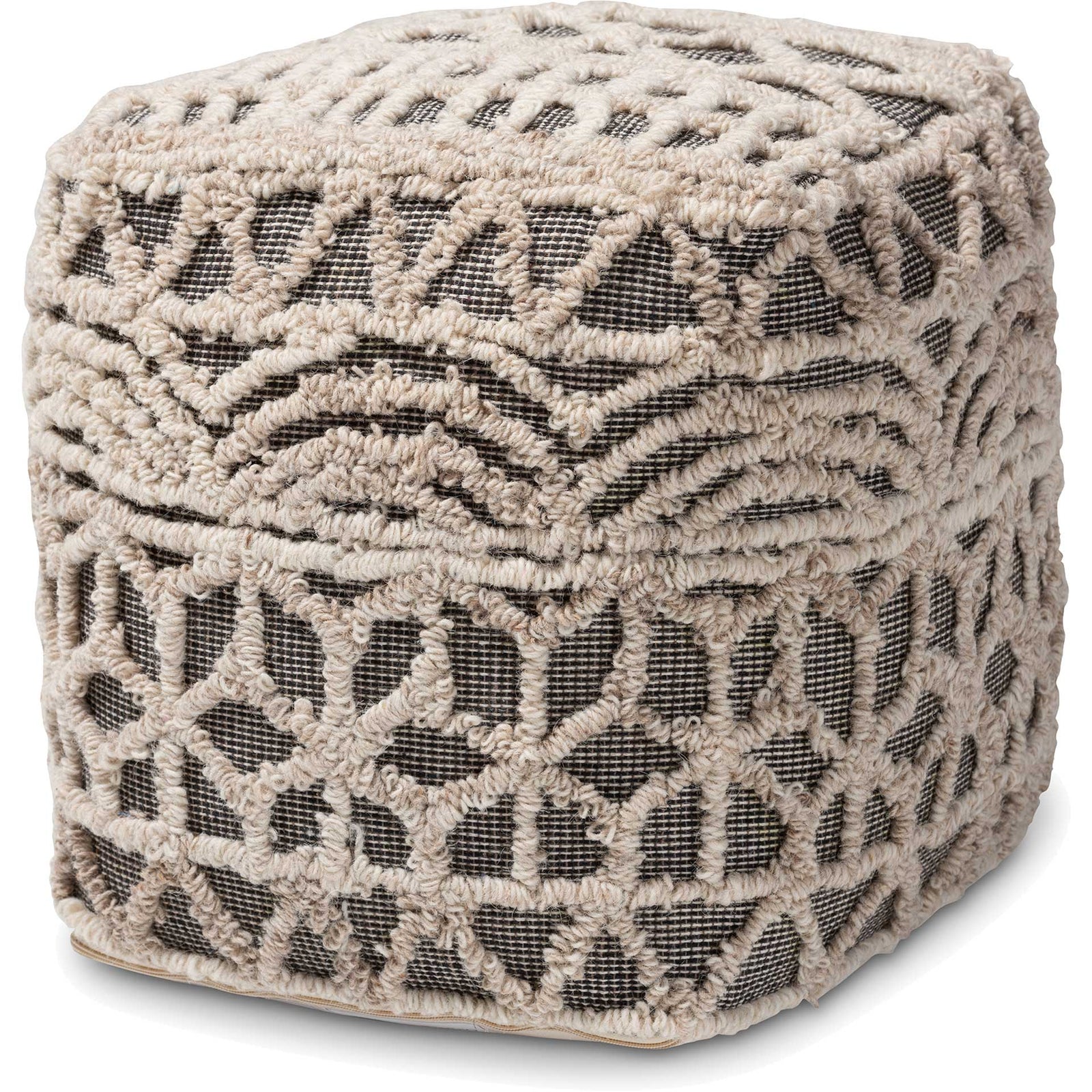 Ava Handwoven Cotton Pouf Beige/Brown